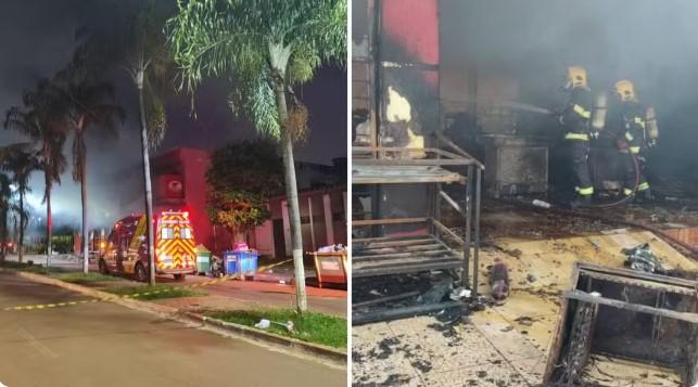 Moradores formam uma corrente para salvar mercadorias de supermercado destruído por incêndio; vídeo